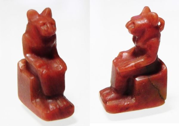 Picture of ANCIENT EGYPT, CARNELIAN AMULET OF BASTET.  NEW KINGDOM 1400 - 1200 B.C