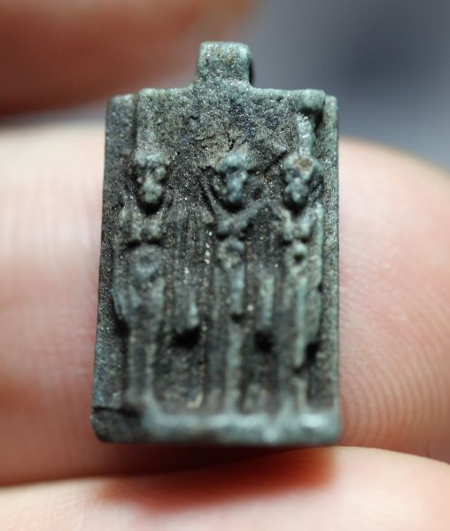 Picture of ANCIENT EGYPT. FAIENCE  TRIAD AMULET. 1400 - 1200 B.C  NEW KINGDOM