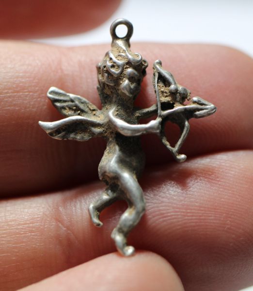 Picture of VICTORIAN? SILVER CUPID AMULET. METAL DETECTOR FIND. 150 YEAR OLD OR MORE.  FOUND IN JORDAN