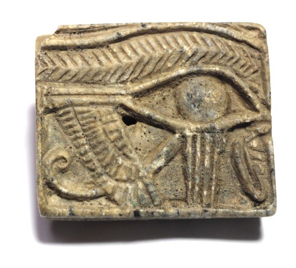 Picture of ANCIENT EGYPT. LARGE STONE PLAQUE. EYE OF HORUS. BES CROWN.  600 - 300 B.C