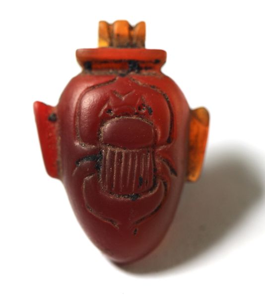 Picture of ANCIENT EGYPT.  EX. RARE CARNELIAN HEART AMULET ENGRAVED WITH A BEETLE. 1250 B.C