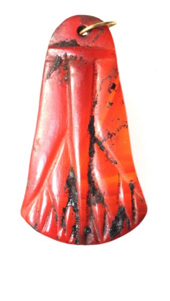 Picture of ANCIENT EGYPT. CARNELIAN LOTUS FLOWER WITH THE ORIGINAL ANCIENT GOLD RING ATTACHED. 1250 B.C. NEW KINGDOM