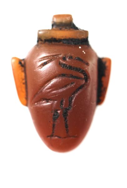 Picture of ANCIENT EGYPT. NEW KINGDOM CARNELIAN STONE HEART AMULET ENGRAVED WITH AN IBIS.  1250 B.C