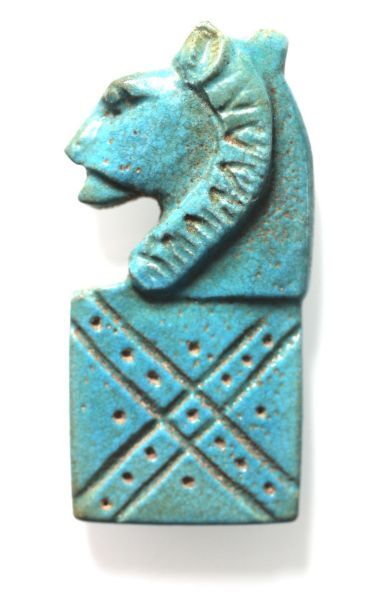 Picture of ANCIENT EGYPT FAIENCE LION HEADED AMULET. 600 - 300 B.C