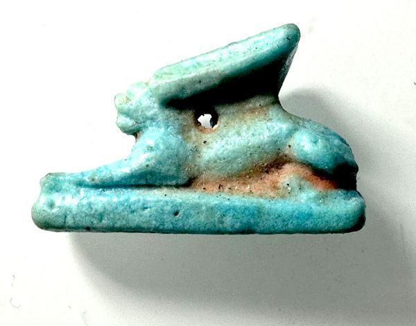 Picture of ANCIENT EGYPT. LATE DYNASTY FAIENCE AMULET OF A HARE (UN). 600-300 B.C