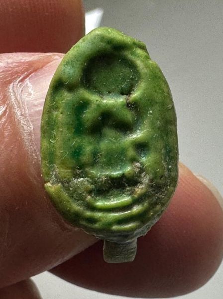 Picture of TUTANKHAMUN'S  NAME: ANCIENT EGYPT. NEW KINGDOM . AMARNA FAIENCE RING.  14TH CENTURY  B.C