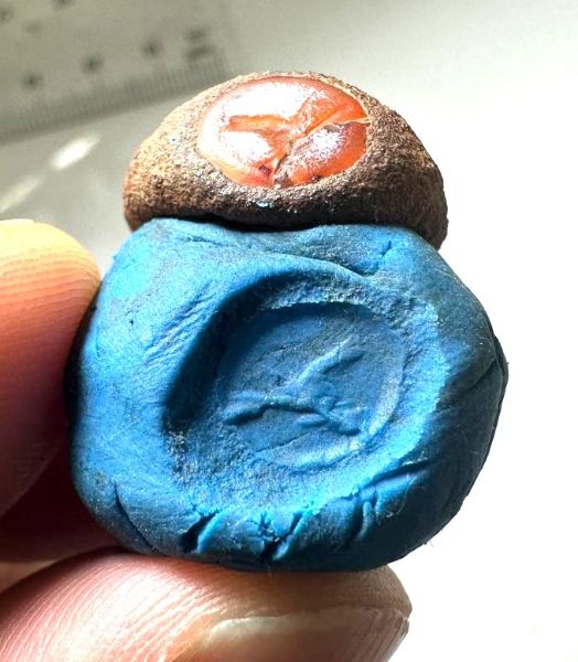 Picture of ANCIENT EGYPT.  ROMANO-EGYPT CARNELIAN INTAGLIO  IN  IRON RING  . EAGLE?  100 - 200  A.D