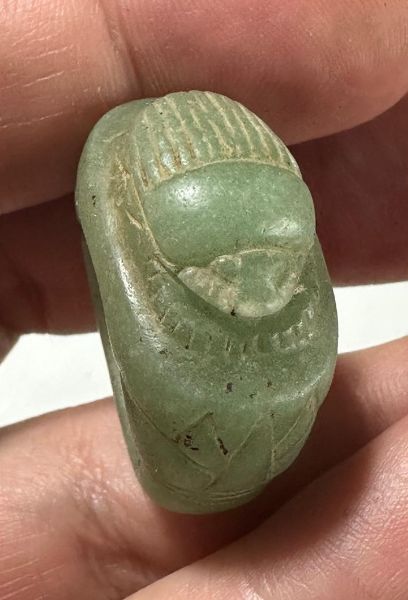 Picture of ANCIENT EGYPT. LARGE NEW KINGDOM. FELDSPAR STONE RING WITH SCARAB. LOTUS FLOWERS ON SIDES.  1400 - 1250 B.C