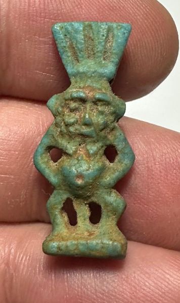 Picture of ANCIENT EGYPT-  FAIENCE BES AMULET. 600 - 300 B.C