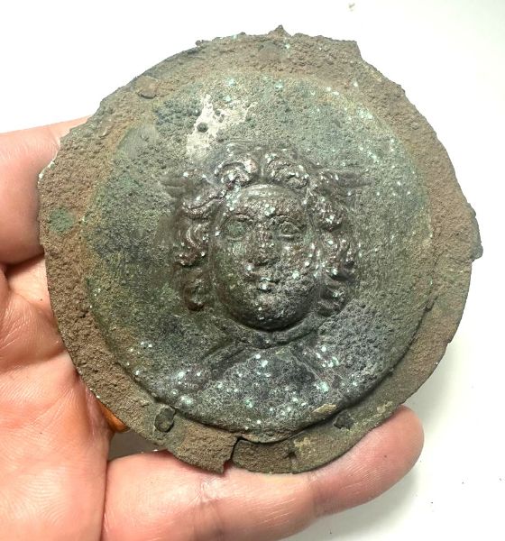 Picture of ANCIENT ROMAN BRONZE SHIELD BOSS WITH MEDUSA. 100 - 200 A.D
