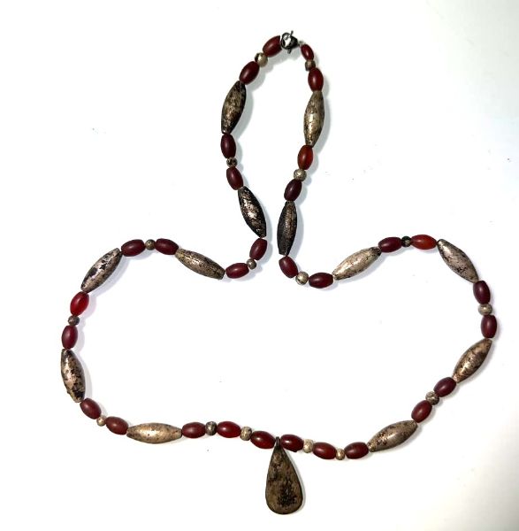 Picture of ANCIENT EGYPT. STONE AND SILVER BEADS/AMULETS NECKLACE 1250 B.C