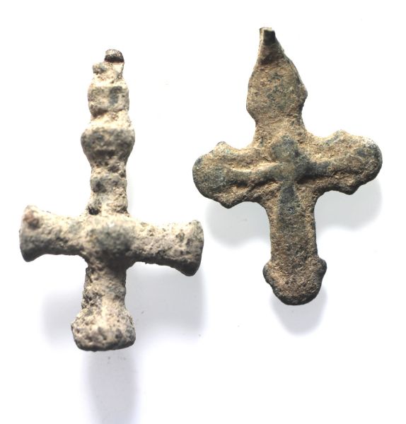 Picture of ANCIENT BYZANTINE  LOT OF 2 BRONZE CROSS PENDANTS. 800 - 1000 A.D