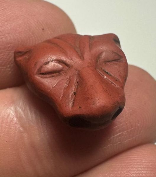 Picture of ANCIENT EGYPT. NEW KINGDOM RED JASPER STONE LION'S HEAD AMULET. 1400 - 1200 B.C