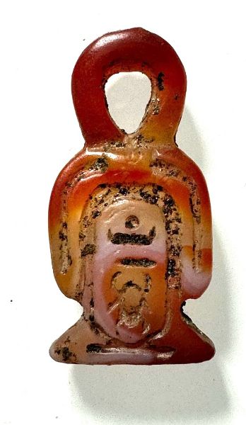 Picture of ANCIENT EGYPT. CARNELIAN STONE TYET (ISIS KNOT)  AMULET / PENDANT. WITH THE NAME OF THUTMOSES III  . 1400 - 1300  B.C 