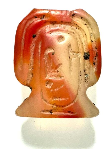 Picture of ANCIENT EGYPT. CARNELIAN STONE TYET (ISIS KNOT)  AMULET / PENDANT. WITH THE NAME OF  RAMESSIS II    . 1400 - 1300  B.C - NEW KINGDOM