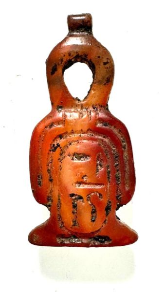 Picture of ANCIENT EGYPT. CARNELIAN STONE TYET (ISIS KNOT)  AMULET / PENDANT. WITH THE NAME OF  AMENHOTEP III.