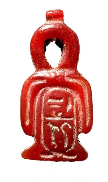 Picture of ANCIENT EGYPT. CARNELIAN STONE TYET (ISIS KNOT)  AMULET / PENDANT. WITH THE NAME OF  AMENHOTEP III.  . 1400 - 1300  B.C - NEW KINGDOM