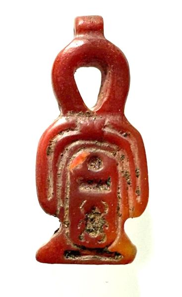 Picture of ANCIENT EGYPT. CARNELIAN STONE TYET (ISIS KNOT)  AMULET / PENDANT. WITH THE NAME OF THUTMOSES III  . 1400 - 1300  B.C - NEW KINGDOM