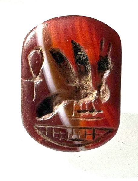 Picture of  ANCIENT EGYPT CARNELIAN SEAL AMULET WITH IT'S GOLD RING. 1250 B.C