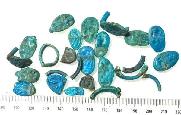 Picture of ANCIENT EGYPT.  FAIENCE RING RING BEZELS + ring fragments . AMARNA. TIME OF KING TUTANKHAMUN. 1340 B.C .