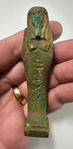 Picture of ANCIENT EGYPT. 26TH DYNASTY. FAIENCE USHABTI. 600 - 300 B.C  FOR THE DIRECTOR OF THE HB-SED FESTIVAL  "HOR UDJA"