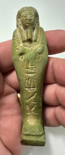 Picture of ANCIENT EGYPT. 26TH DYNASTY. FAIENCE USHABTI. 600 - 300 B.C  FOR THE DIRECTOR OF THE HB-SED FESTIVAL  "HOR UDJA"