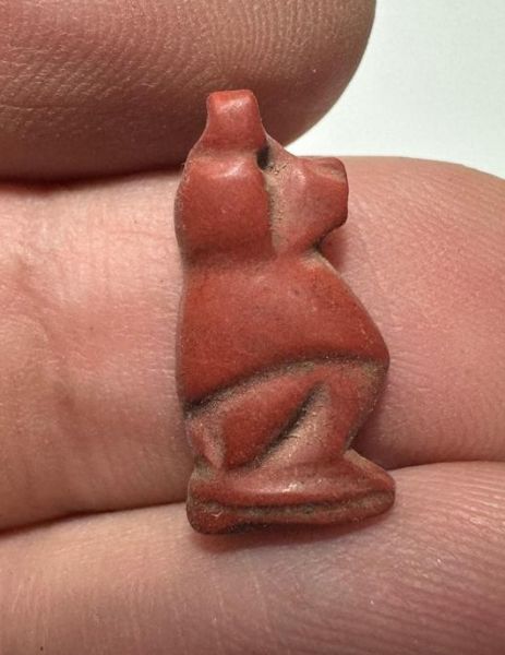 Picture of ANCIENT EGYPT.  NEW KINGDOM RED JASPER STONE BABOON AMULET. 1250 B.C