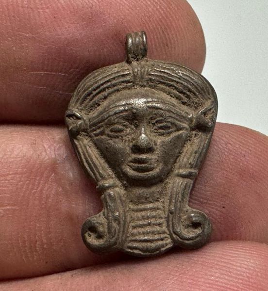 Picture of ANCIENT EGYPT. NEW KINGDOM SOLID SILVER HATHOR  AMULET. 1250 B.C 