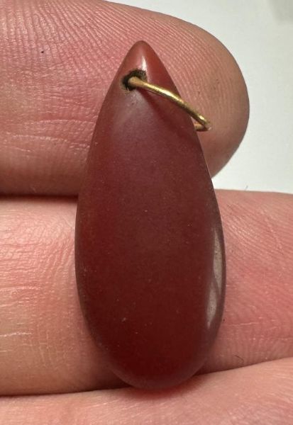 Picture of ANCIENT EGYPT. NEW KINGDOM CARNELIAN AMULET / BEAD WITH ORIGINAL GOLD SUSPENSION LOOP . 1400 - 1200 B.C NEW KINGDOM