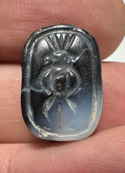 Picture of ANCIENT EGYPT, NEW KINGDOM BANDED AGATE STONE SCARAB. BES. 1400 - 1200 B.C