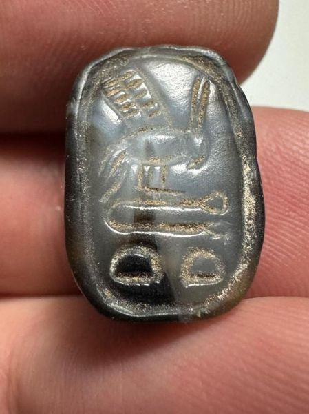 Picture of ANCIENT EGYPT, NEW KINGDOM BANDED AGATE STONE SCARAB.  1400 - 1200 B.C.
