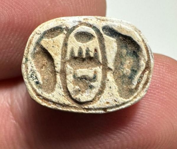 Picture of ANCIENT EGYPT, NEW KINGDOM STEATITE STONE SCARABOID.  1400 - 1200 B.C.  KING'S THUTMOSES III'S NAME
