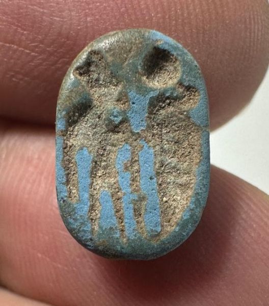 Picture of  Ancient Egypt. Egyptian Blue Faience  Scarab. New Kingdom . 14th Century B.C
