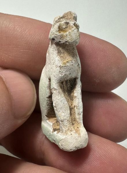 Picture of  ANCIENT EGYPT.  LARGE FAIENCE  AMULET OF A CAT.  600 - 300 B.C    