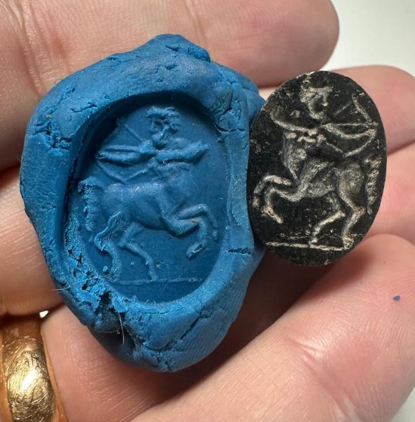 Picture of Roman 100 - 200 A.D. Black stone intaglio (20 x 15 x 5 mm).  Centaur .