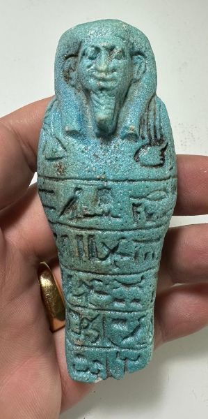 Picture of Ancient Egypt. UPPER HALF OF A FAIENCE USHABTI. LATE PERIOD 600 - 300  B.C