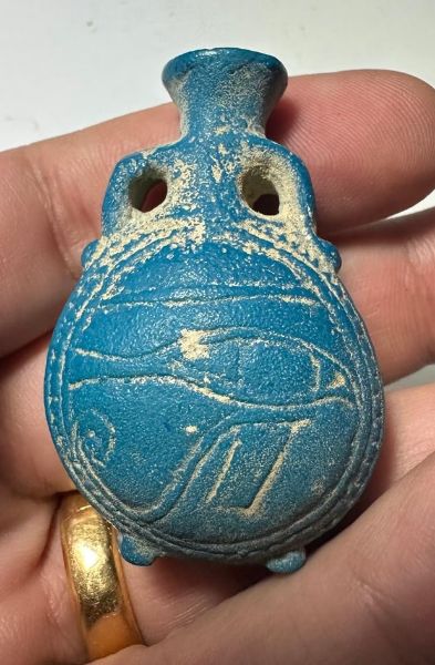 Picture of  Ancient Egypt. FAIENCE COSMETIC FLASK. BEAUTIFUL COLOR. 300 B.C - 100 A.D . GRECO-ROMAN