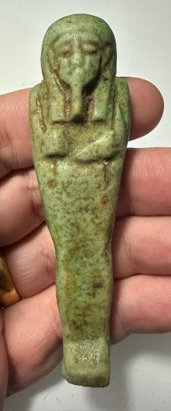 Picture of Ancient Egypt. FAIENCE USHABTI. LATE PERIOD.  600 - 300  B.C.  INSCRIBED ON THE BACK