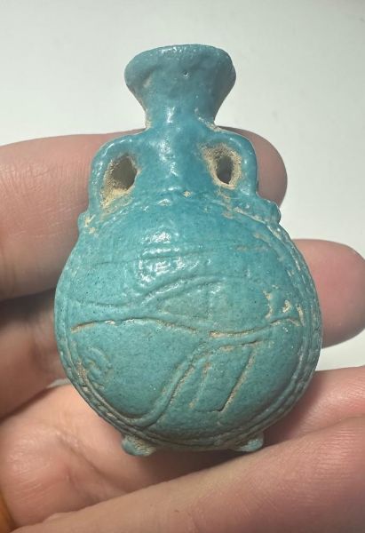 Picture of Ancient Egypt. FAIENCE COSMETIC FLASK. BEAUTIFUL COLOR. 300 B.C - 100 A.D . GRECO-ROMAN
