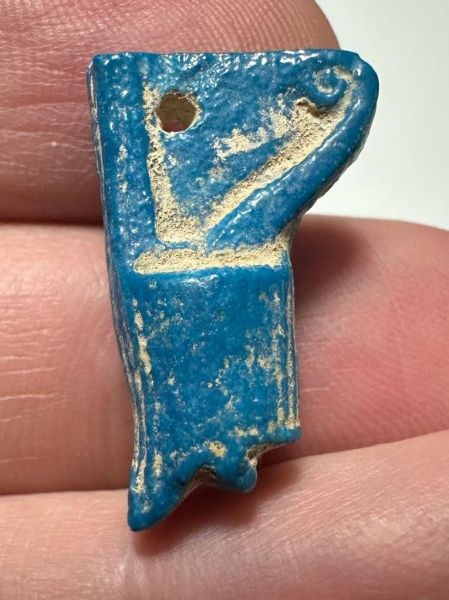 Picture of ANCIENT EGYPT.  BEAUTIFUL SHINY BLUE COLOR. GRECO - ROMAN - FAIENCE CROWN OF LOWER EGYPT  AMULET . 300 B.C - 100 A.D