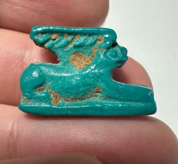 Picture of ANCIENT EGYPT.  BEAUTIFUL SHINY TURUQOIS  COLOR. GRECO - ROMAN - FAIENCE HARE AMULET . 300 B.C - 100 A.D