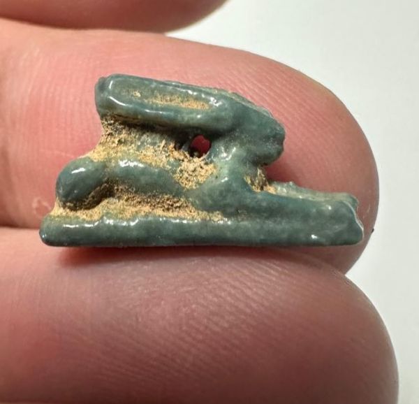 Picture of ANCIENT EGYPT.  BEAUTIFUL & SMALL. GRECO - ROMAN - FAIENCE HARE AMULET . 300 B.C - 100 A.D