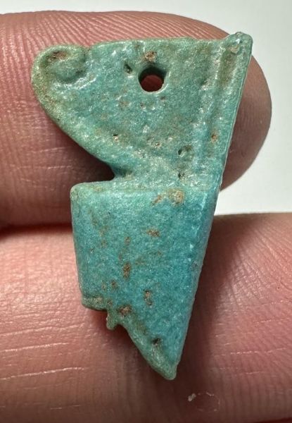 Picture of ANCIENT EGYPT.  BEAUTIFUL SHINY OLIVE GREEN COLOR. GRECO - ROMAN - FAIENCE CROWN OF LOWER EGYPT  AMULET . 300 B.C - 100 A.D