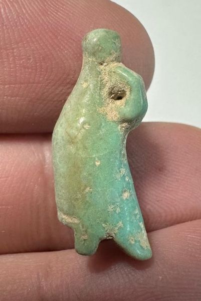 Picture of ANCIENT EGYPT.  BEAUTIFUL SHINY OLIVE GREEN COLOR. GRECO - ROMAN - FAIENCE CROWN OF UPPER EGYPT  AMULET . 300 B.C - 100 A.D