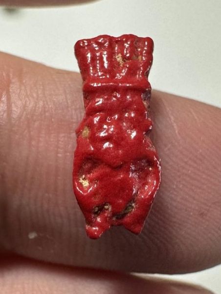 Picture of ANCIENT EGYPT.  BEAUTIFUL RARE RED COLOR. GRECO - ROMAN - FAIENCE BES AMULET . 300 B.C - 100 A.D