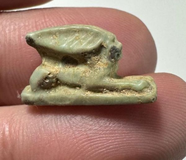 Picture of ANCIENT EGYPT.  BEAUTIFUL COLOR. GRECO - ROMAN - FAIENCE HARE AMULET . 300 B.C - 100 A.D