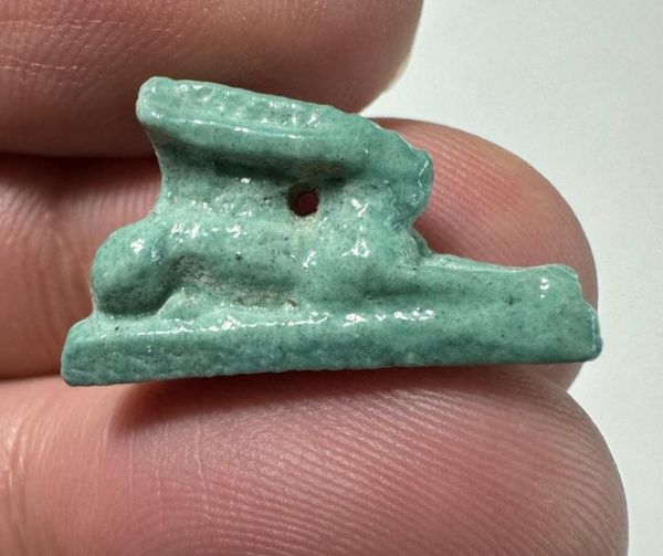 Picture of ANCIENT EGYPT.  BEAUTIFUL COLOR. GRECO - ROMAN - FAIENCE HARE AMULET . 300 B.C - 100 A.D