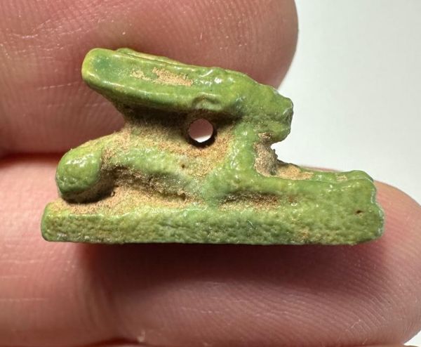Picture of ANCIENT EGYPT.  BEAUTIFUL COLOR. GRECO - ROMAN - FAIENCE HARE AMULET . 300 B.C - 100 A.D