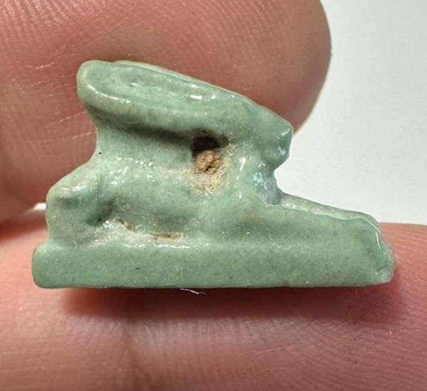 Picture of ANCIENT EGYPT.  BEAUTIFUL COLOR. GRECO - ROMAN - FAIENCE HARE AMULET . 300 B.C - 100 A.D
