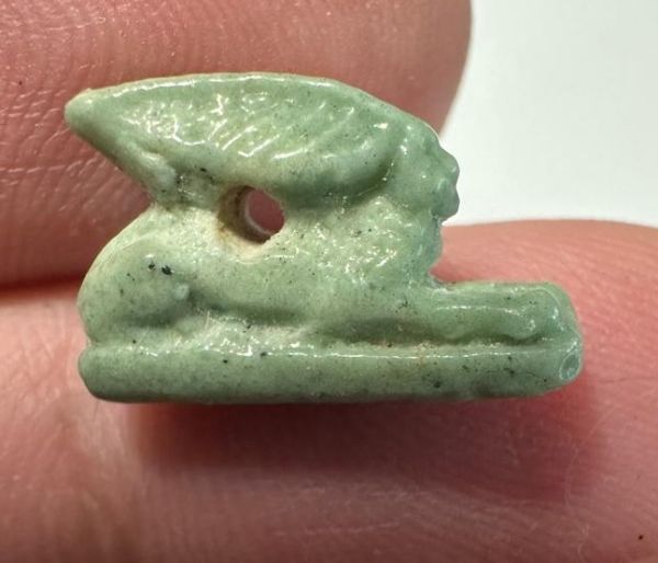 Picture of ANCIENT EGYPT.  BEAUTIFUL COLOR. GRECO - ROMAN - FAIENCE HARE AMULET . 300 B.C - 100 A.D